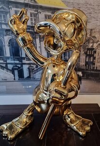 Scrooge Mc Duck with Walking Stick Chromed Gold Replica Pop Art Sculpture 70cm High